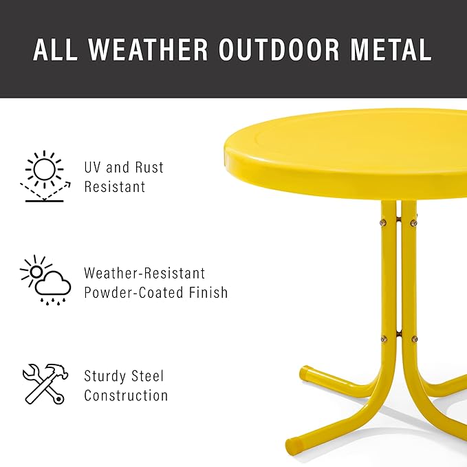 Crosley Furniture Griffith Weather Resistant Retro Metal Outdoor Side Table for Patio, Deck, Porch, Yellow