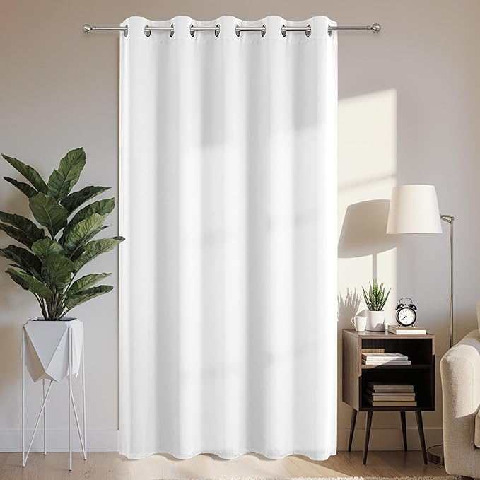 Joydeco Blackout Patio Sliding Door Curtains 108 Inches Long, Grommet Privacy Room Divider Curtains, Extra Wide Thermal Blackout Drapes for Bedroom Living Room (Pure White, 70Wx108L, 1 Panel)