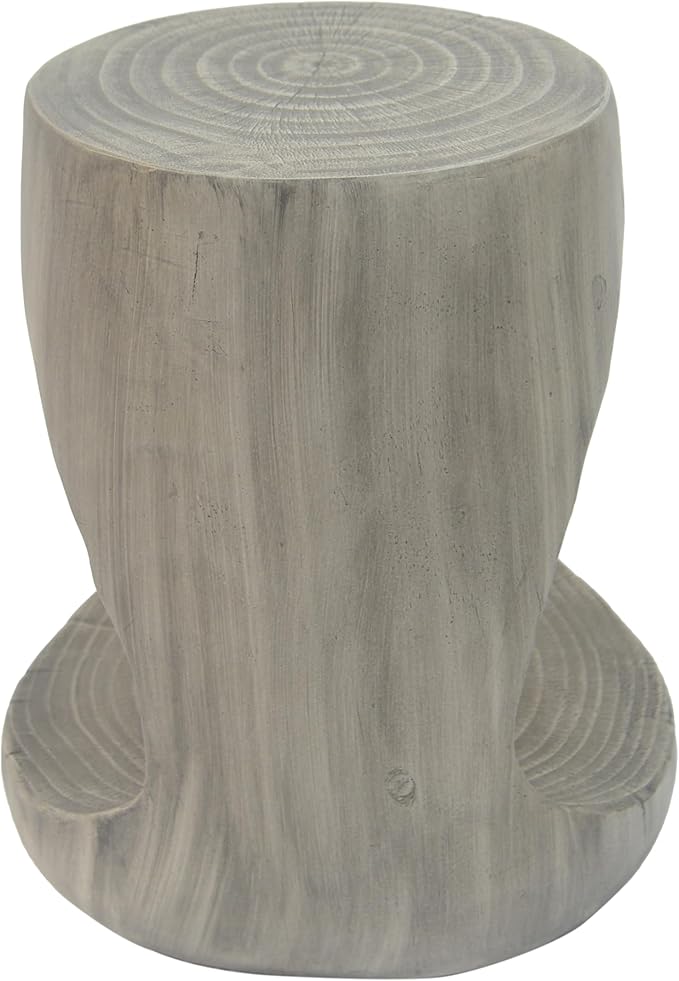 Christopher Knight Home Novi Outdoor Side Table, Hollow Round-Shaped Decorative Accent Side End Table, Garden Stool for Patio Balcony Beach Pool, Lightweight Concrete, Wood-Like Texture, Gray