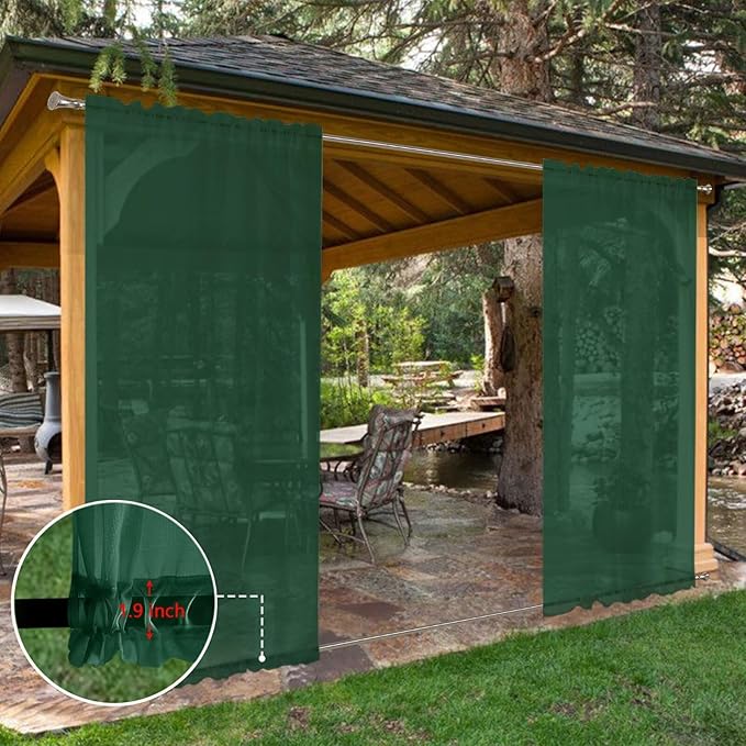 SpaceDresser Waterproof Outdoor Sheer Curtains for Patio - 4 Panels Rod Pocket Indoor Voile Sheer Curtain for Living Room,52W x 120L inch,Foliage Green