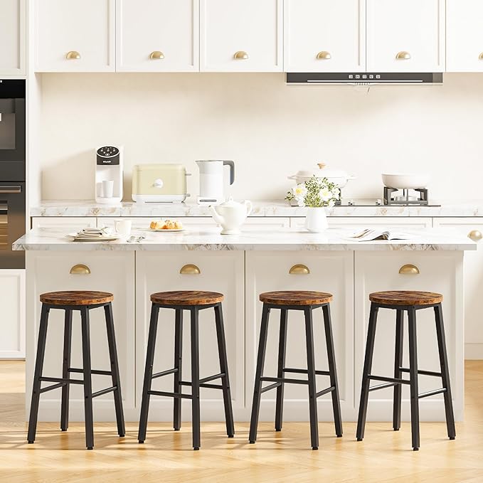 HOOBRO Bar Stools, Barstools Set of 4,Counter Height Barstools, 24.8" Bar Stools for Kitchen Island, Industrial Bar Chairs, for Dining Room, Kitchen, Bar, Rustic Brown and Black BF07BYP401G1