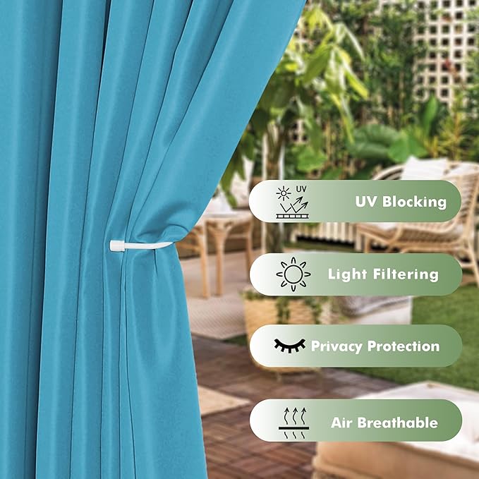 HolidayIdeas Waterproof Outdoor Curtains for Patio, 6 Panels - 54x108 Inches - Weatherproof Privacy Outsides Curtains for Backyard Porch Gazebo, Sunlight & UV Blocking (Teal, Grommet Top)