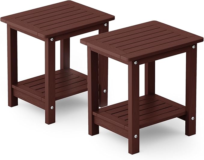 YEFU Outdoor Side Table for Patio: 16" HIPS Weather - Resistant Adirondack Tables Set of 2 - Small Square End Table for Backyard Living Room Bedroom - Indoor Outdoor Double Layer Table Coffee