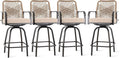 Outdoor Bar Stools Set of 4, 360° Swivel Metal Frame, Wicker Patio Bar Height Stools with Cushion, All-Weather Rattan Chair Design for Patio Backyard, Lawn Garden, Balcony, Poolside