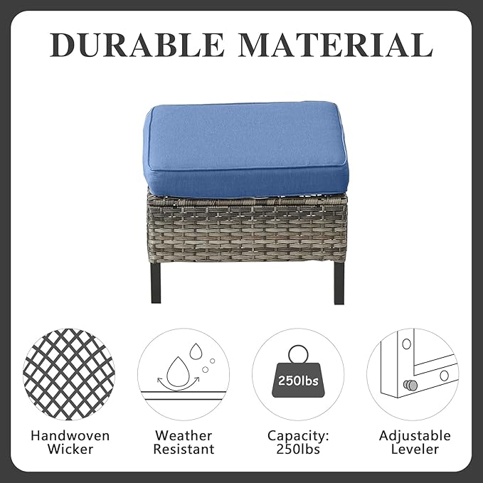Belord 7 Piece Outdoor Furniture Patio Wicker Sofa Set, Oversize Outdoor Swivel Rocker Chairs with Rattan Ottomans, Conversation Sets Patio Furniture Come with Removable Washable Cushion Blue