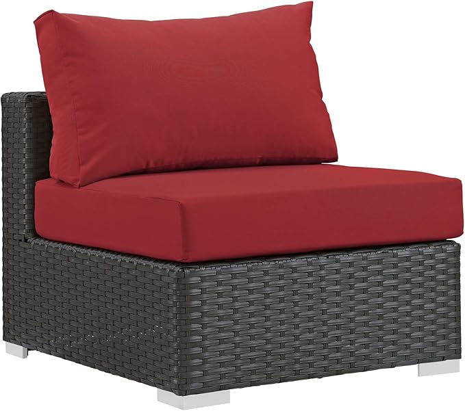 Modway EEI-1854-CHC-RED Sojourn Wicker Rattan Outdoor Patio Sunbrella Fabric, Armless Chair, Canvas Red