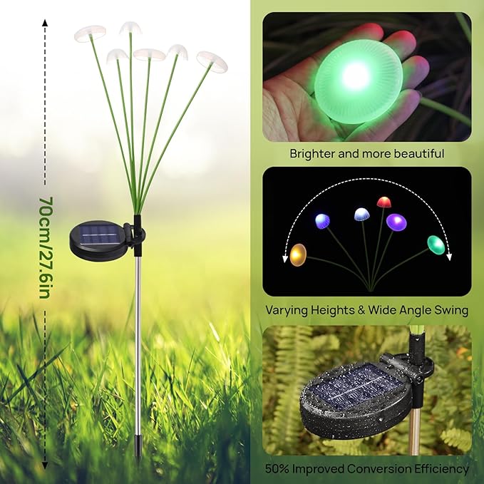 Solar Garden Lights, 2-Pack Dual Mode LED Solar Mushroom Lights, Waterproof Firefly Outdoor Decor for Yard, Patio, and Pathway – Colorful Jellyfish Ambiance