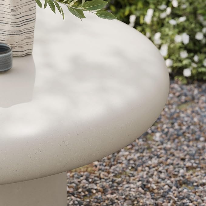 Modway Argos Round Concrete Coffee Table in White - Cement Low Coffee Table for Sitting on The Floor - Weather Resistant Stone Patio Coffee Table - Indoor Outdoor 34 Inch Center Table