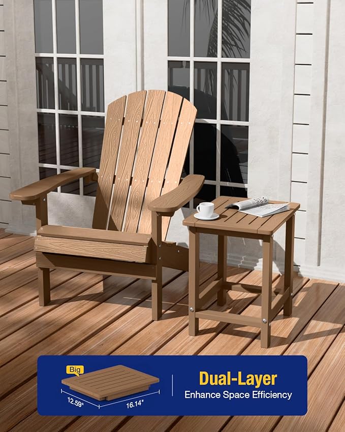 YEFU Outdoor Side Table for Patio: 16" HIPS Weather - Resistant Adirondack Tables Set of 2 - Small Square End Tables for Backyard Pool Porch Balcony - Indoor Outdoor Durable Table Teak