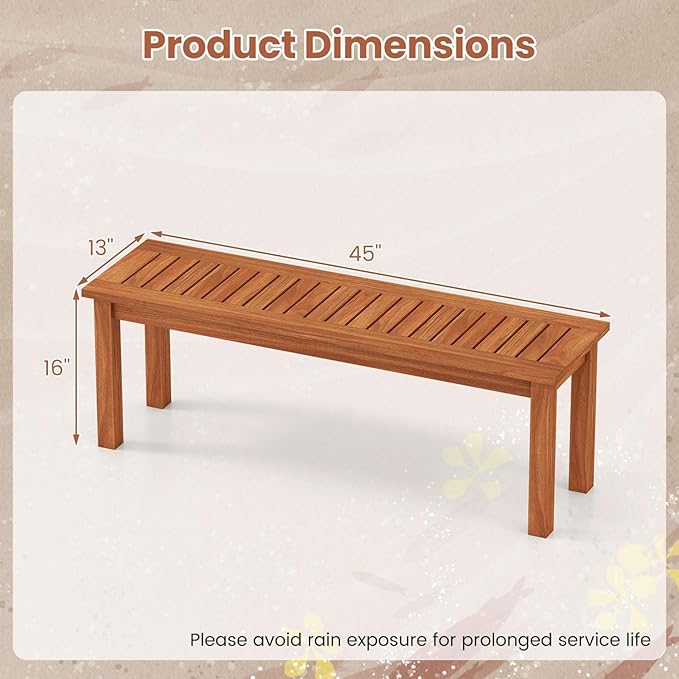 Tangkula Outdoor Wood Bench, 2-Person Backless Patio Garden Bench with Slatted Seat, Front Porch Dining Seating Furniture for Deck, Yard and Park (1)