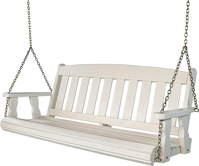 Amish Casual Heavy Duty Mission Treated Porch Swing, 6-Foot, Semi-Solid White Stain, 8Ft Chains, Without Cups