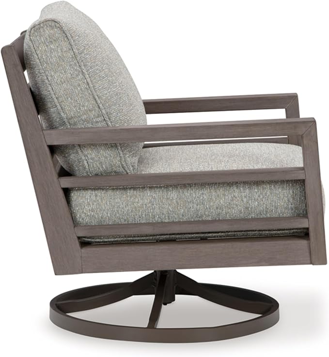 Signature Design by Ashley Hillside Barn Urban Nuvella Weather Resistant Fabric Outdoor Swivel Lounge with Cushion, Light Brown & Light Gray