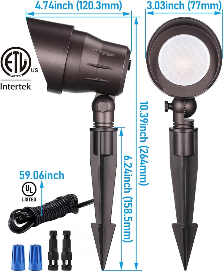 LEONLITE 5CCT Low Voltage LED Landscape Spotlight, Update 1800K2700K3000K4000K5000K Selectable, 5W 12V Pathway Lights Outdoor, CRI90, Aluminum Spot Lights for Garden, ETL, IP65 Waterproof, Pack of 4