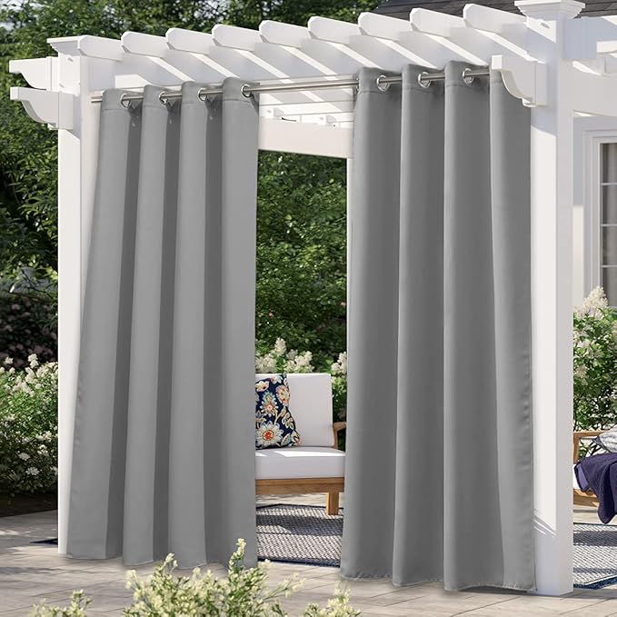 NICETOWN Indoor & Outdoor Curtain for Patio Clearance 84 inch Length, Waterproof Blackout Sun Blocking Thermal Insulated Vertical Drapes for Gazebo & Deck, 1 Panel, 52" W, Silver Grey