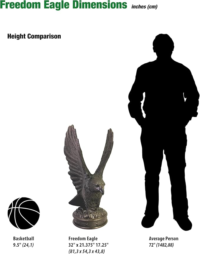 EMSCO Group Freedom Eagle Statue 32in Outdoor Garden Decor, Natural Bronze Finish, Weather-Resistant Resin