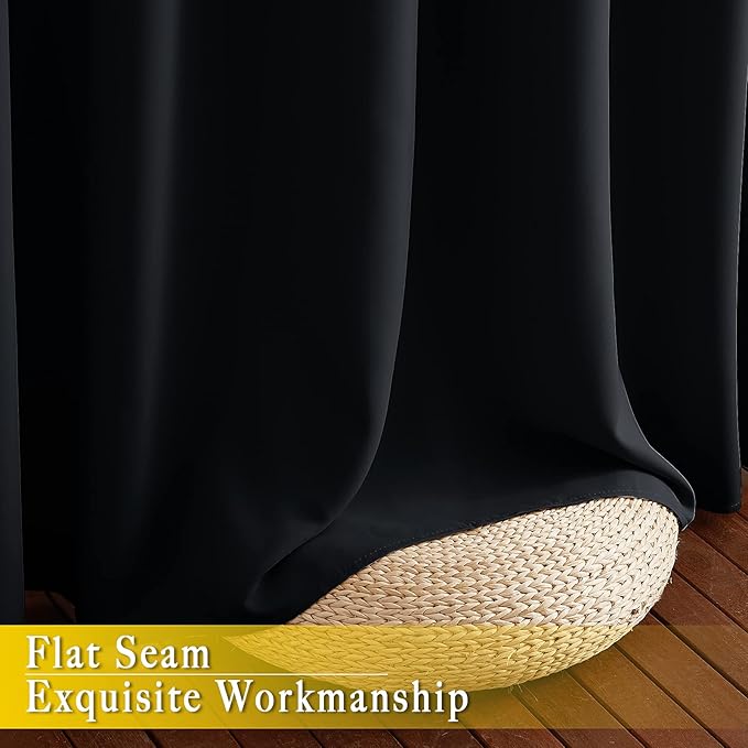 NICETOWN Black Out Living Room Curtain 118 inches Long, Grommet Thermal Insulated Room Darkening Window Treatment for Bedroom/French Door, Black, W80 x L118, 1 Panel