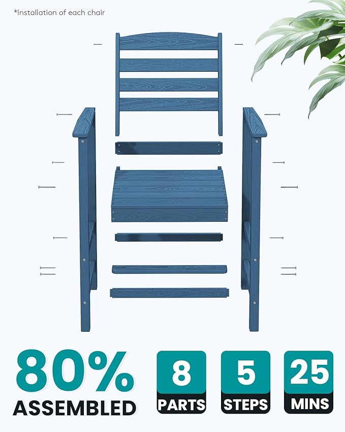 SERWALL Tall Adirondack Chairs Set of 2, Oversize Balcony Adirondack Chairs Set, Outdoor Bar Height Barstools Widened Chair Set for Bistro, Poolside, Garden, Blue