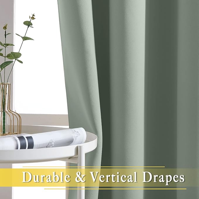 NICETOWN Sage Green Sliding Door Curtains 95 inches Long - Grommet Blackout Room Darkening French Door Sound Reducing Thermal Curtain for Living Room/Bedroom (W100 x L95, 1 Panel)