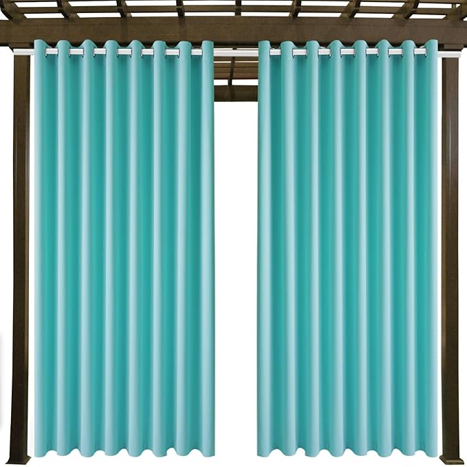 Outdoor Patio Curtain Waterproof Darkening Thermal Insulated Indoor Curtains for Bedroom, Porch, Living Room, Pergola, Cabana, W105 x L120 Extra Wide Room Divider, Teal Blue, Set of 2 Panels