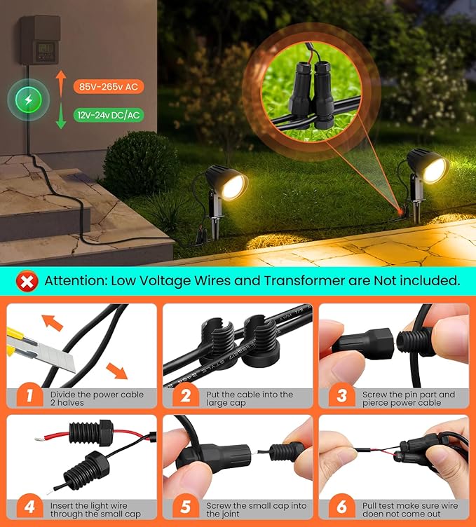 MEIKEE 7W 800LM Low Voltage Landscape Lighting, 12V 24V 2700K Warm White LED Landscape Lights IP66 Waterproof Outdoor Spot Lights for Garden Pathway Wall Tree Fence 2-Pack