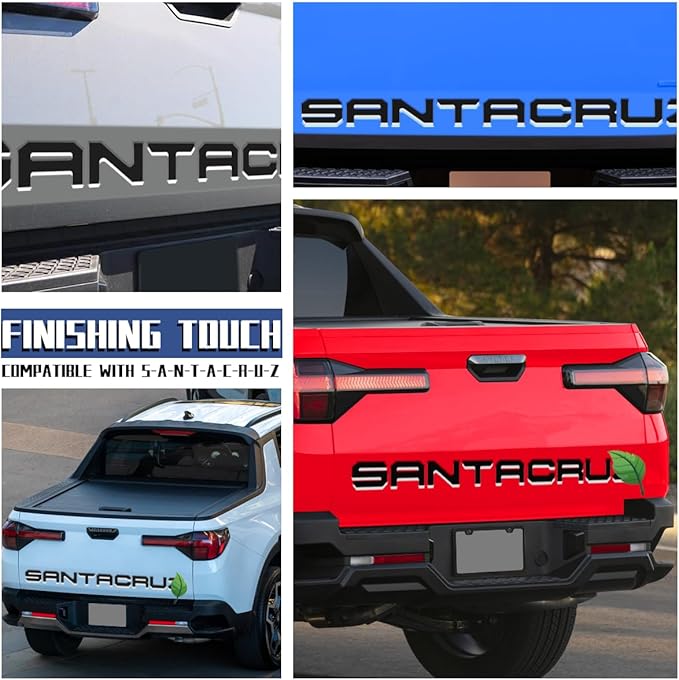 Tailgate Insert Letters Compatible for 2022 2023 2024 2025 Santa Cruz 4D Raised Tailgate Decal Letters (Double Layer Silver Edge Black Faced)