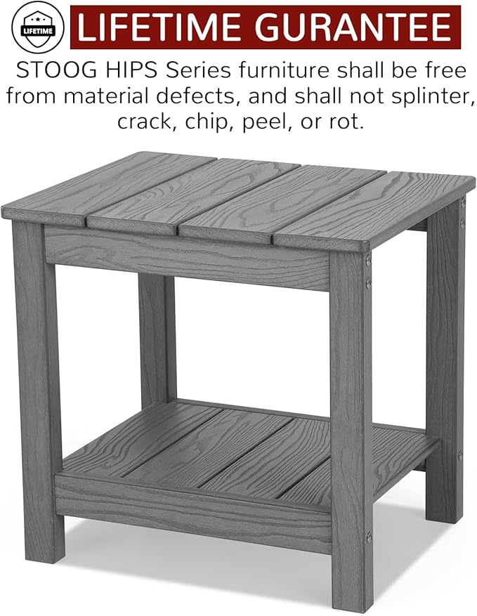Stoog All-Weather Patio Side Table, 2-Tier Rectangular Outdoor Side Table, Adirondack Side Table, Easy Maintenance, Grey