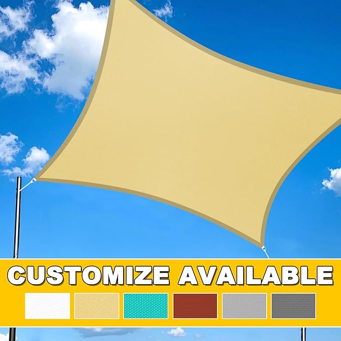 Artpuch Waterproof Sun Shade Sail, 08'x10' Turquoise Rectangular, UV Resistant Rain Canopy, Curved Edges Shade Cloth for Outdoor Patio, Deck, Yard (Custom