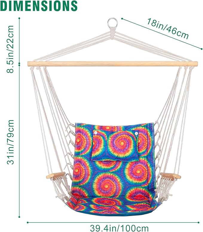 Backyard Expressions Reversible Hanging Rope Swing - Max 275 Lbs - Wooden Spreader Bar - for Any Indoor or Outdoor Spaces