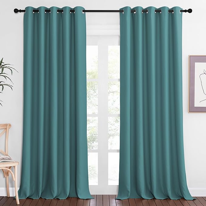 NICETOWN Blackout Curtains 84 Inch Length, Thermal Insulated Curtains for Bedroom Grommet Energy Saving Room Darkening Drapes for Living Room Window, 1 Panel, Sea Teal, 66" W x 102" L