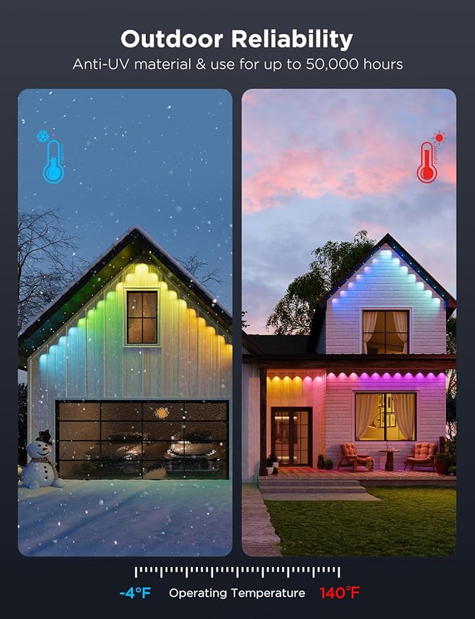 Govee Permanent Outdoor Lights Pro, 200ft with 120 RGBIC LED Lights for Daily and Accent Lighting, 75 Scene Modes for Outdoor Decor, IP67 Waterproof, Works with Alexa, Google Assistant, Matter, Black