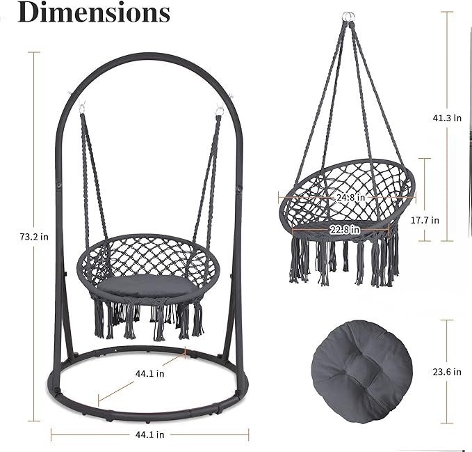 SUNCREAT Indoor Hammock Swing Chair with Stand, Hanging Chair Outdoor with Stand, 330 lbs Capacity, Patent Pending, Grey