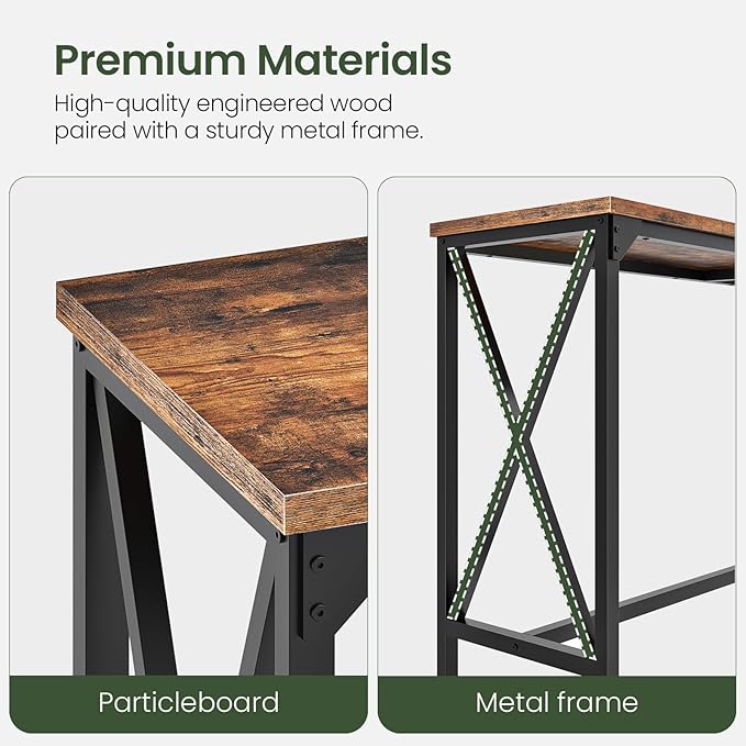 63'' Bar Table, Kitchen Dining Table with Power Outlet and Footrest, Industrial Style, for Pub, Living Room, Rustic Brown and Black TBT07UBF