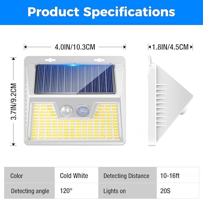 Peasur Solar Lights Outdoor Motion Sensor Waterproof, 3Pack 140LED White Solar Powered Fence Lights, 3 Modes Security Wall Lights for Garden Yard Outside Warm