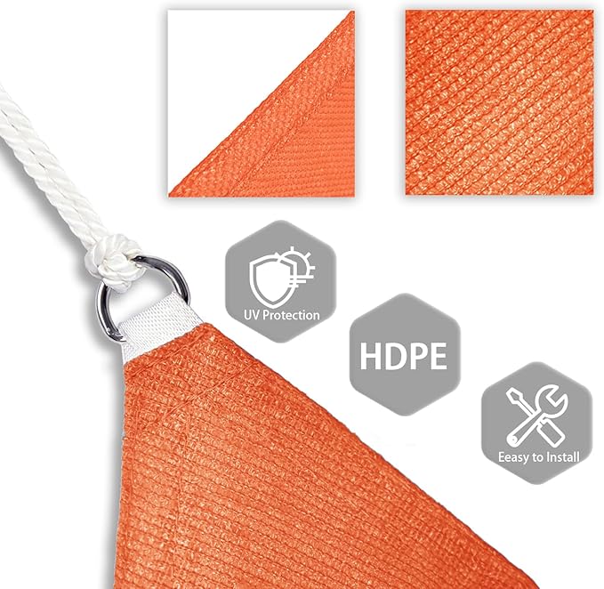 Patio Paradise 6' x 6' x 6' Sun Shade Sail Triangle Canopy Shade Cloth Fabric Sunlight Block Patio Pergola Cover HDPE Deck Awning for Outdoor Backyard Roof Shading, Orange