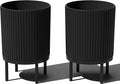 Veradek Demi Series Round Planter w/Stand for Porch/Patio | Durable Plastic-Stone Composite & Wooden Stand | Modern Décor for Tall Plants, Flowers