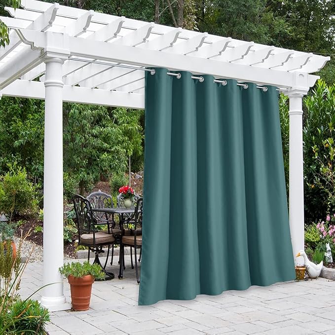 NICETOWN Waterproof Outdoor Patio Curtain W84 x L120, Rustproof Grommet Blackout Weighted Outdoor Window Treatment Thermal Insulated Sunlight Block Drape for Porch, Teal, 1 Piece