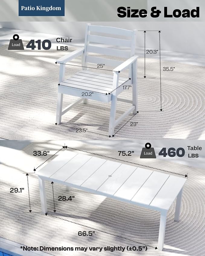 9-Piece Outdoor Dining Set for 8, 75.2'' HDPE Table with Umbrella Hole & Chairs, Weather-Resistant Patio Furniture for Lawn, Yard, Balcony, Deck (White)