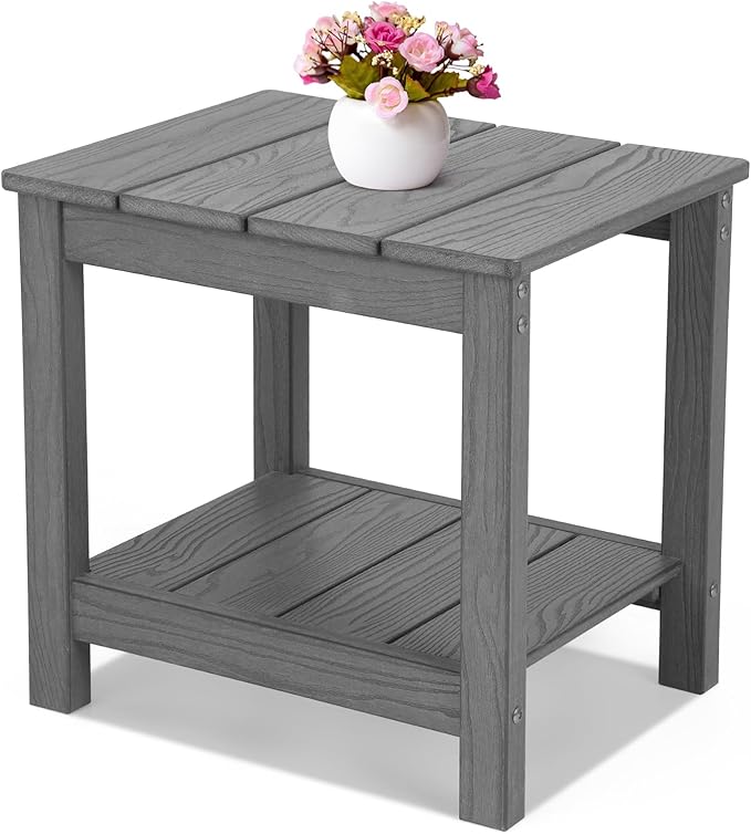 Stoog All-Weather Patio Side Table, 2-Tier Rectangular Outdoor Side Table, Adirondack Side Table, Easy Maintenance, Grey