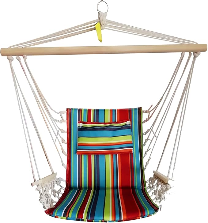 Hammock Chair Hanging Rope Swing, *12 Patterns, Quality Comfortable and Breathable Fabric - Indoor/Outdoor - Tropical Stripes