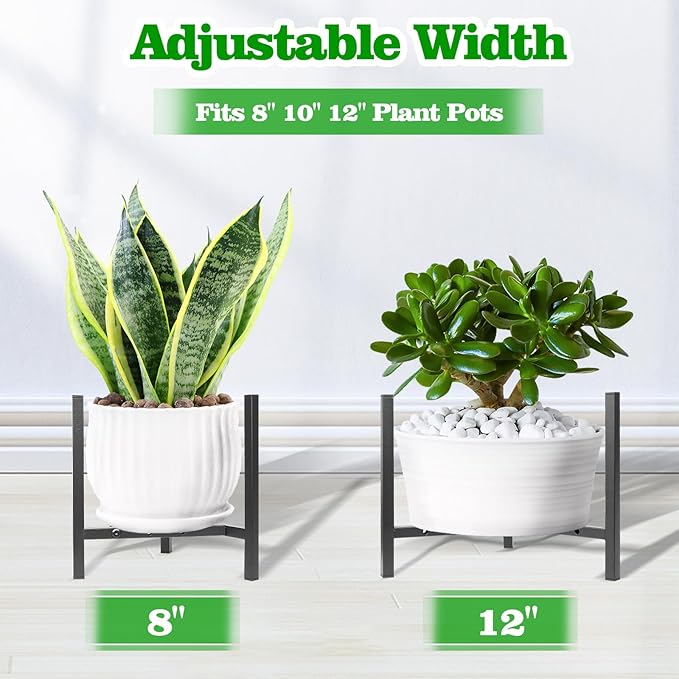 Airpark Plant Stand Indoor Adjustable, Metal Modern Plant Stand, Heavy Duty Stable Plant, Fit 8-12 inch Pots, Number of Items-3, Color-Black (Pot & Plant Not Included)