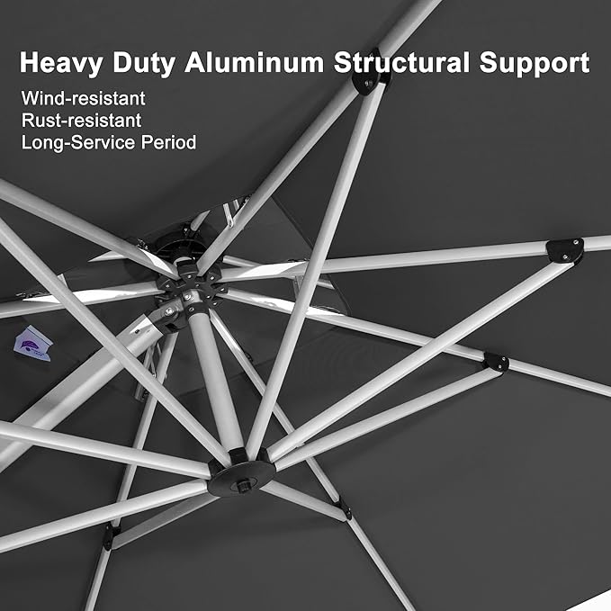 PURPLE LEAF 10' X 12' Patio Umbrella Outdoor Rectangle Umbrella Large Cantilever Umbrella Windproof Offset Heavy Duty Sun for Garden Deck Pool Patio, Grey