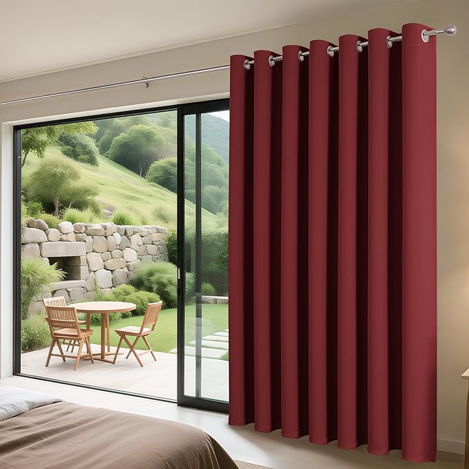 Joydeco Blackout Patio Sliding Door Curtains 90 Inches Long, Grommet Privacy Room Divider Curtains, Extra Wide Thermal Blackout Drapes for Bedroom Living Room (Burgundy Red, 80Wx90L, 1 Panel)