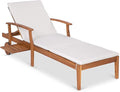 Best Choice Products 79x26in Acacia Wood Chaise Lounge Chair Recliner, Outdoor Furniture for Patio, Poolside w/Slide-Out Side Table, Foam-Padded Cushion, Adjustable Backrest, Wheels - Cream