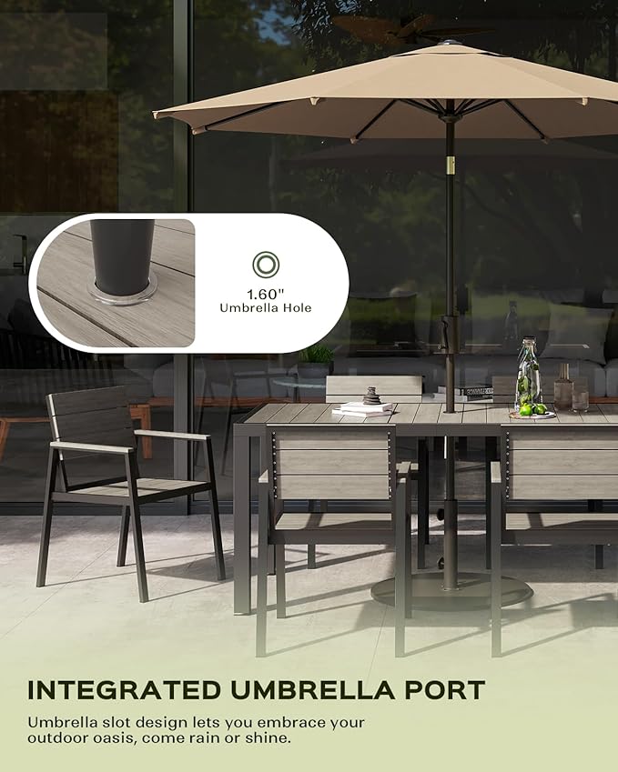 5-Piece Outdoor Dining Set, Aluminum Dining Table Set for 4, Patio Table and Chairs Set with Umbrella Hole, All Weather HDPS Outdoor Table and Chairs for 4 (Gray)