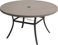 VICLLAX 50" Outdoor Round Patio Table with Umbrella Hole, All Weather Metal Round Outdoor Dining Table for Lawn Garden, 6-8 Person Table, Grey Wood Grain