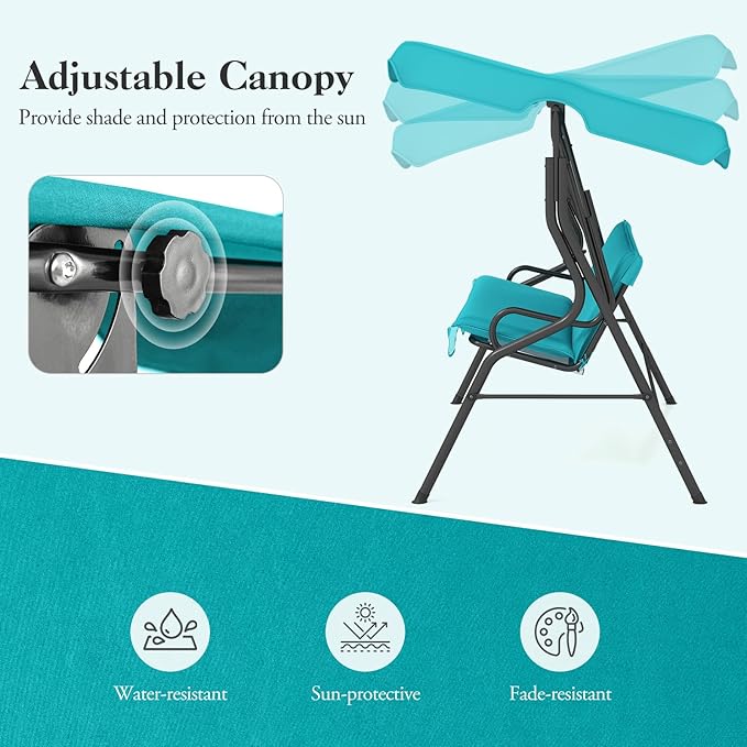 Porch Swing Outdoor, 3 Person Patio Swing w/Removable Cushion, Stand & Adjustable Canopy, Heavy Duty Swing Chair for Patio, Garden, Courtyard, Poolside