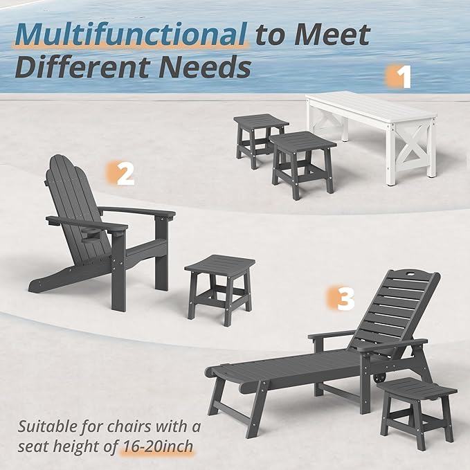 LUE BONA Outdoor Adirondack Ottomans, Footrest Footstool Set of 2, Outdoor Foot Rest for Patio, HDPS All Weather Waterproof Footrest Footstool for Adirondack Chair, Dark Gray