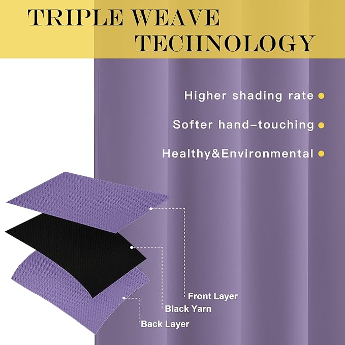 NICETOWN Lilac Purple Blackout Curtains for Bedroom/Living Room 132 Inch Length - Thermal Insulated Room Darkening Grommet Top Window Curtains (100 by 132 - Inch, 1 Panel)