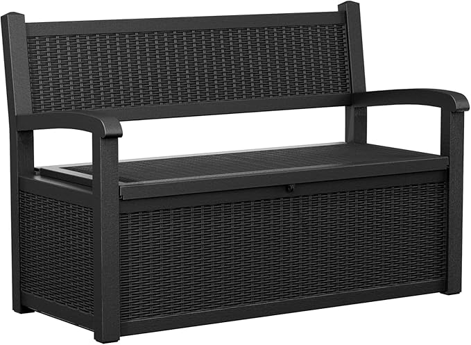 DRATO 75 Gallon Storage Bench Deck Box Outdoor Indoor,Lockable Durable All-Weather Seating with Hidden Storage,Deck Storage for Garden, Pool, Patio,Black