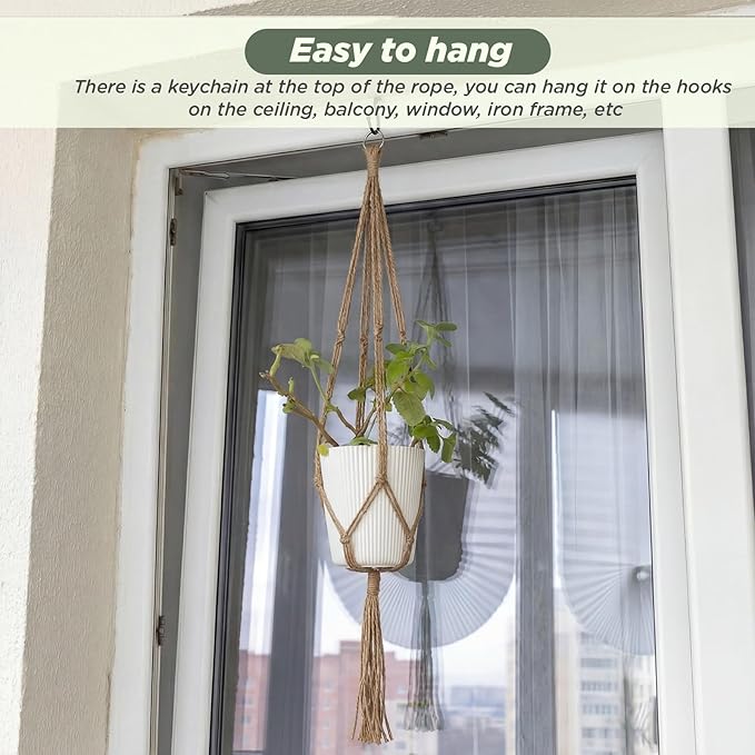 EBOOT 2 Pack 41 48 Inch Large Macrame Plant Hanger Rope to Hang Flower Pot Plant Holder for Indoor Outdoor Decorations, 4 Legs (Linen Color)